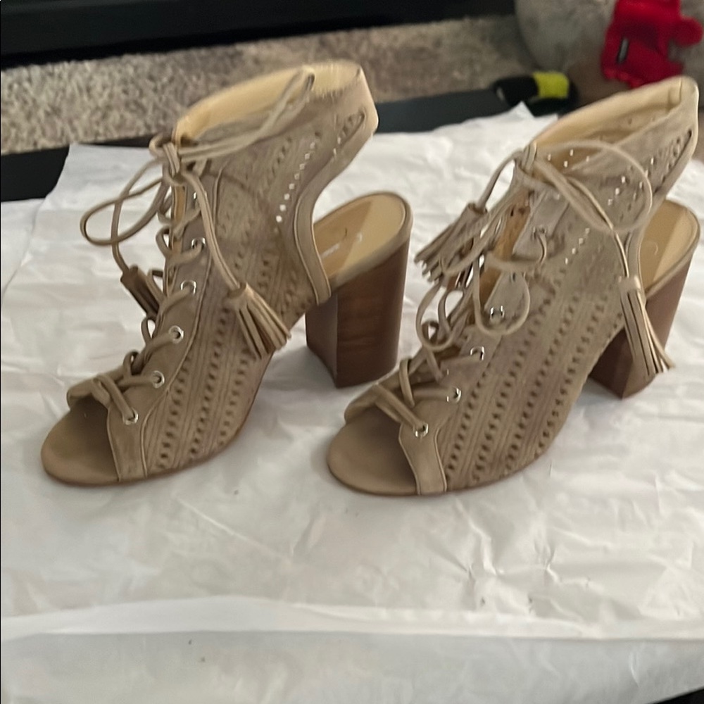 Jessica Simpson Beige Lace-Up Heeled Sandals